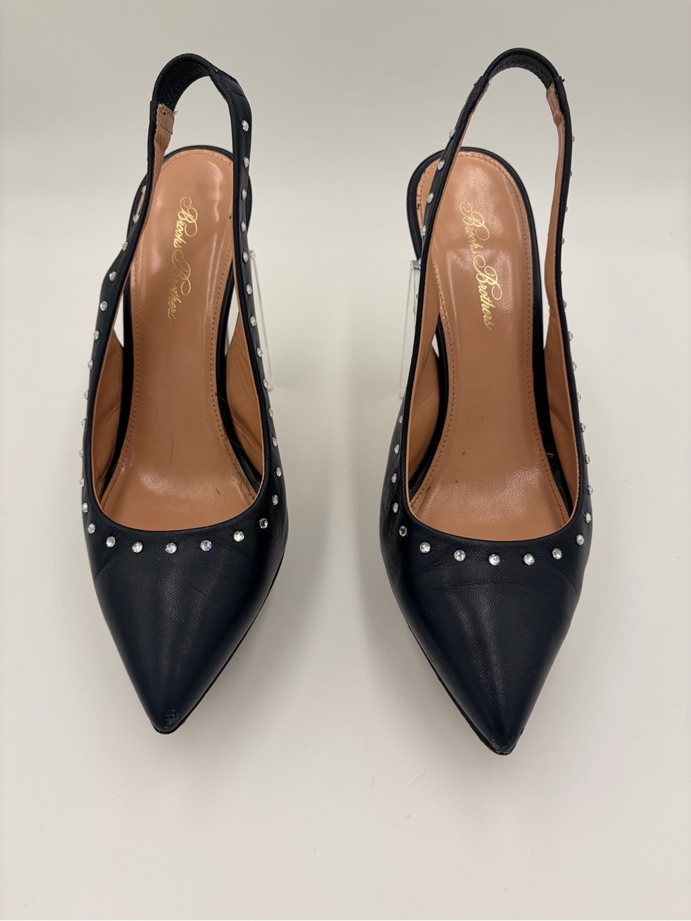 Brooks Brothers Navy Leather Rhinestone Slingback Pumps Heels 8.5 - Picture 9 of 9